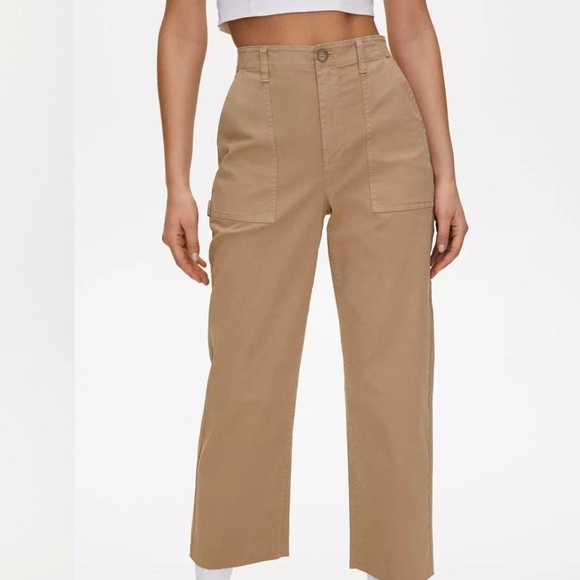 Aritzia Sunday Best Genevieve Wide Leg Cropped Pants Brown Size 10 Utility - Picture 14 of 15